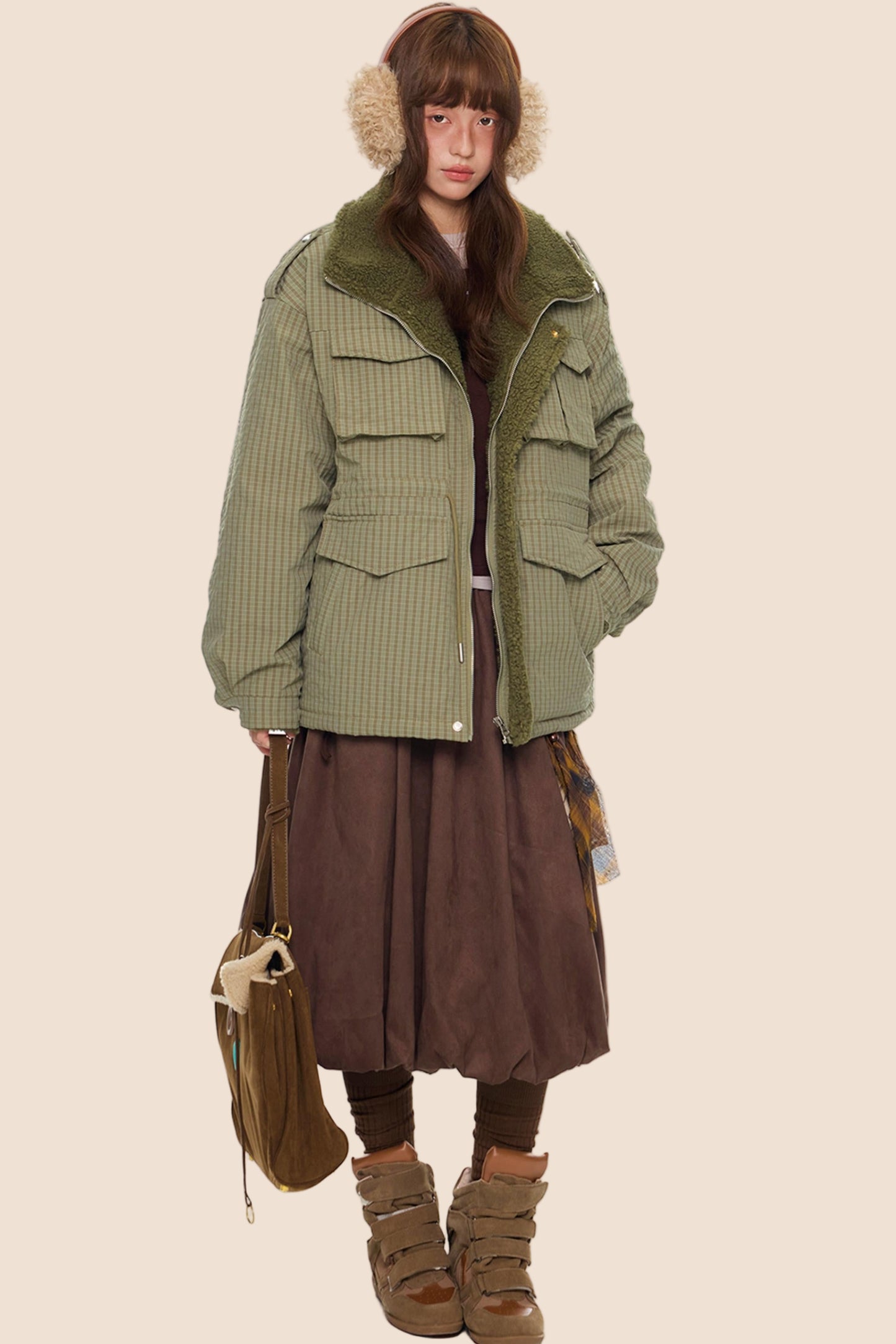 Furry Plaid Cotton Jacket