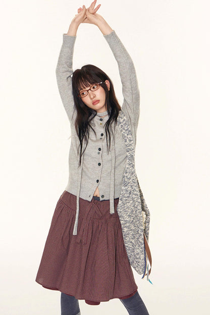 Original Lace-Up Crew Neck Cardigan Set-Up