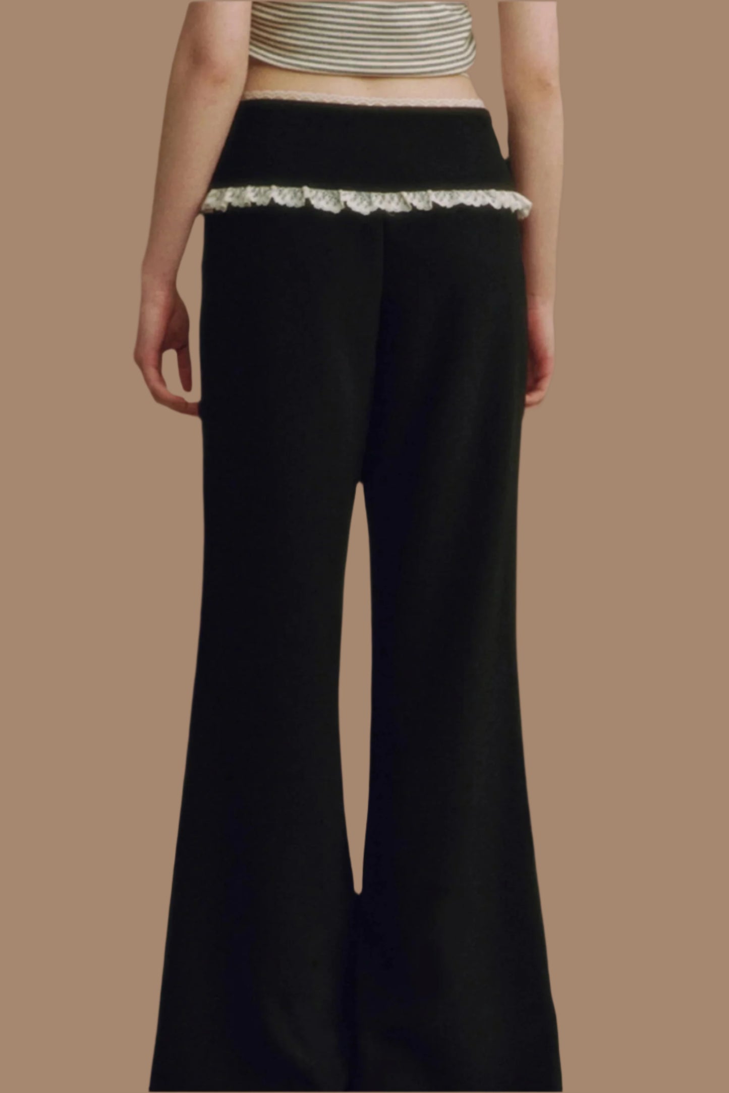 Chic Black Lace-Trimmed Wide Leg Pants