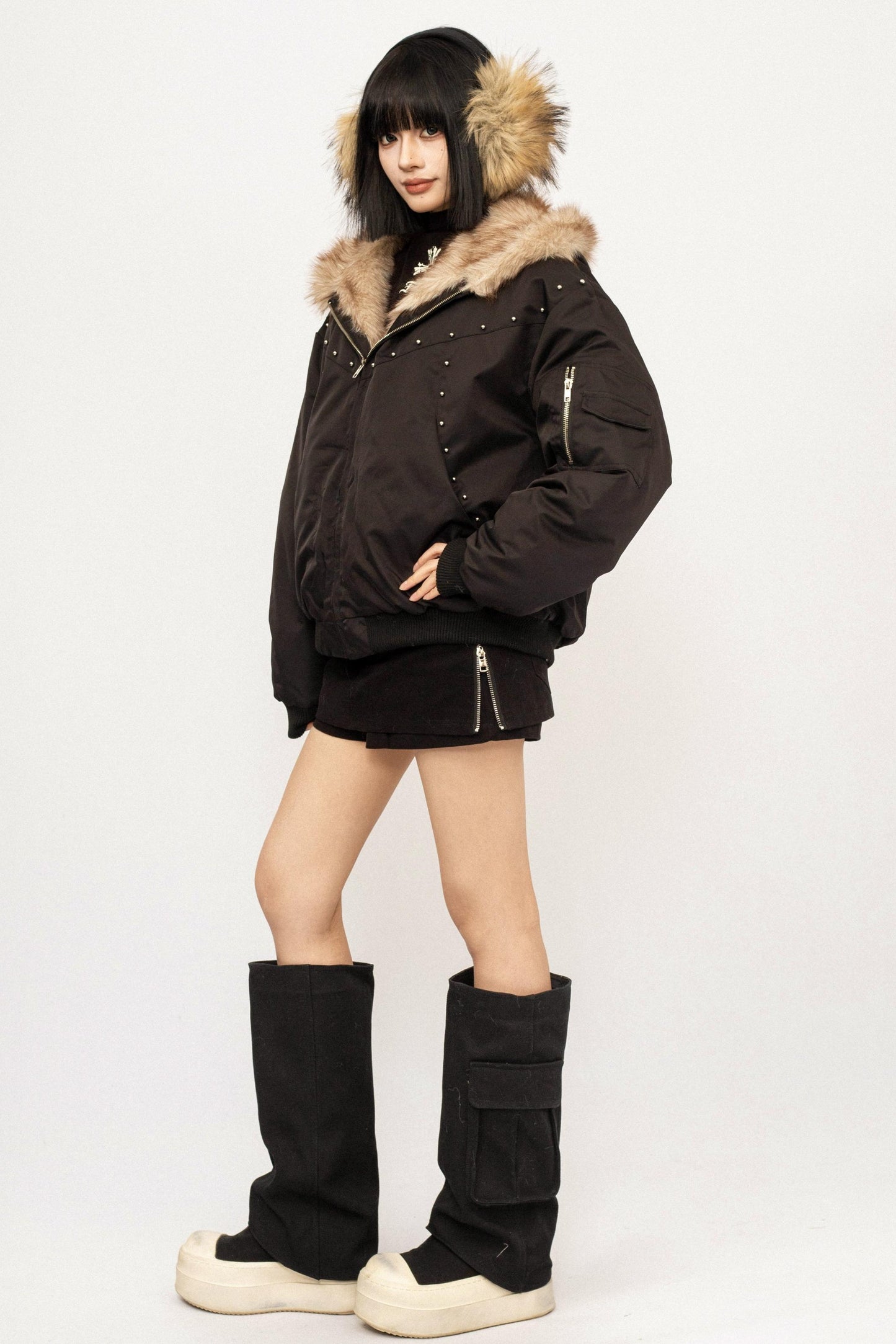 Fur Collar Hooded Cotton Coat