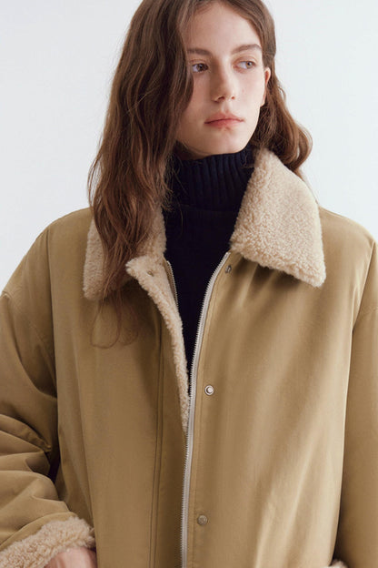 Color-Blocked Lamb Wool Coat