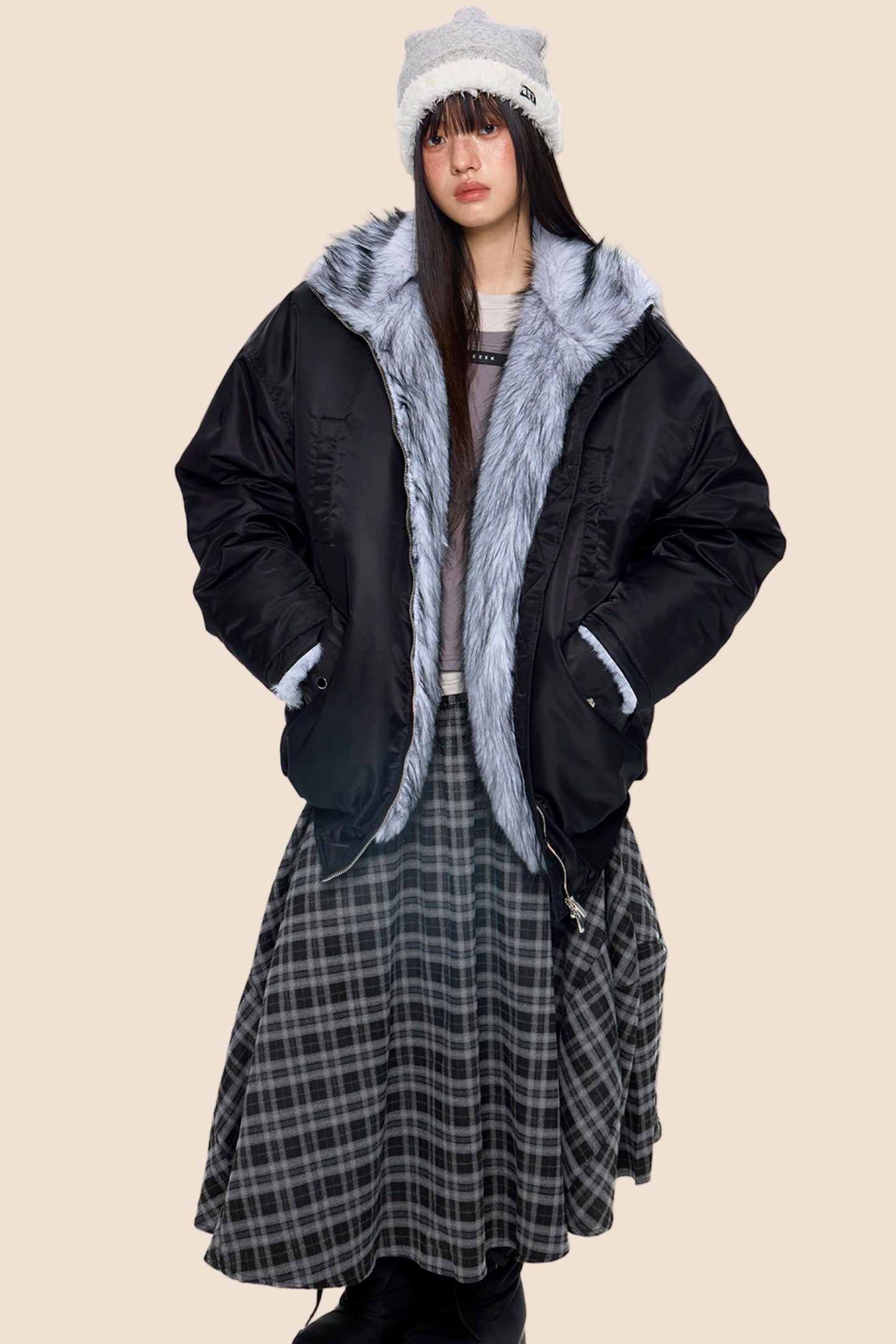 Fur-Trimmed Color-Blocked Cotton Jacket
