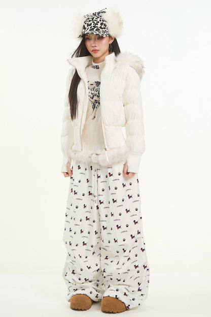 White Fur Collar Cotton Jacket