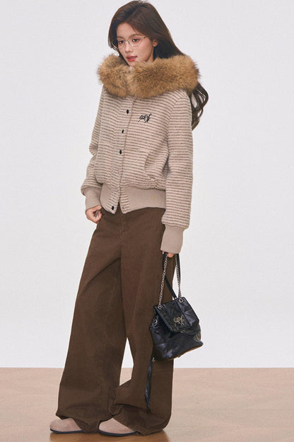 Wool Collar Hooded Jacket Set-Up