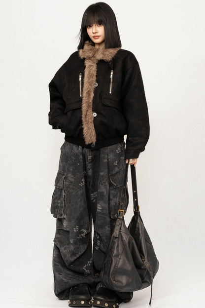 Retro Fur Collar Patchwork Jacket