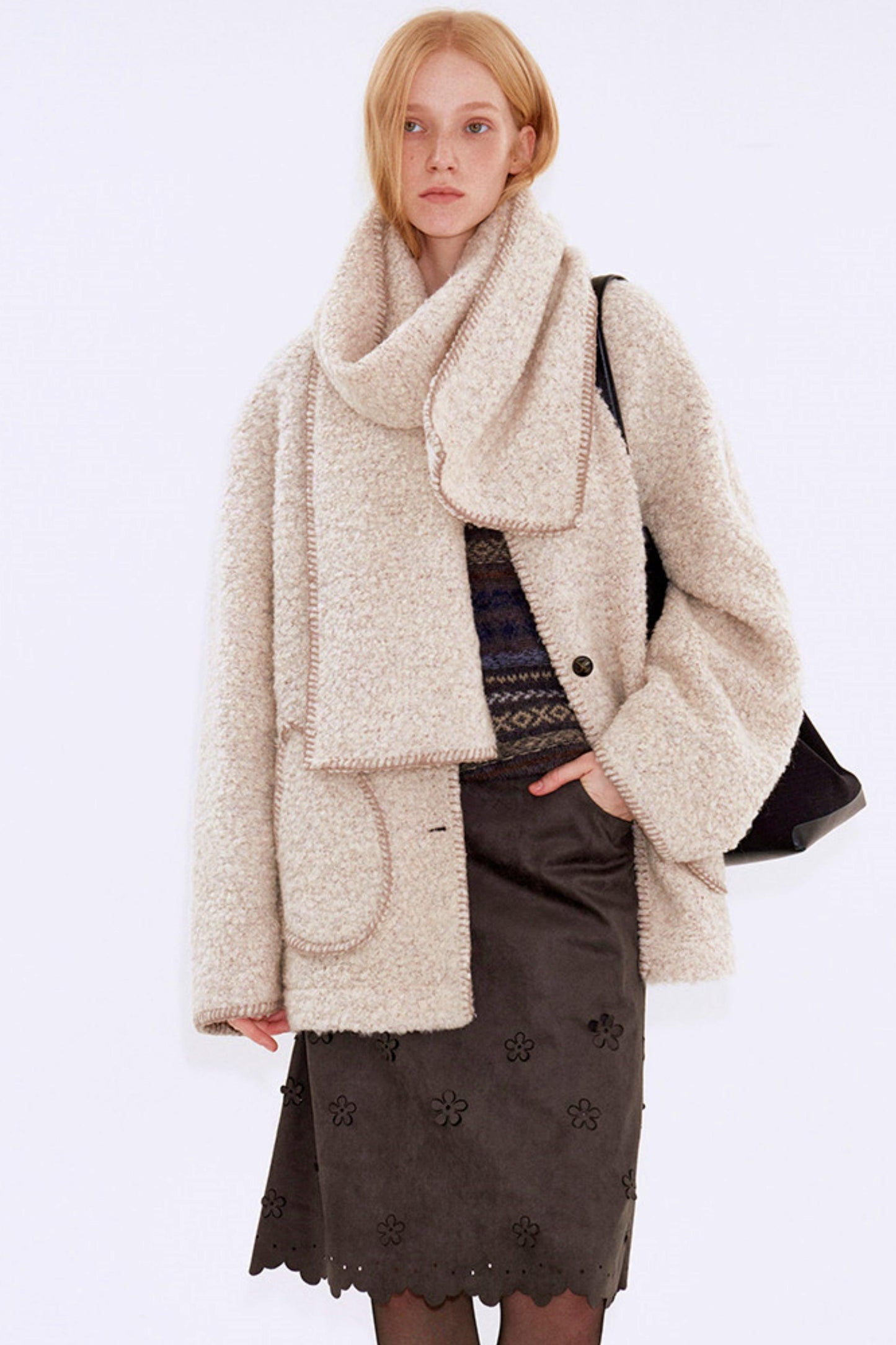 Soft Beige Woolen Coat Set