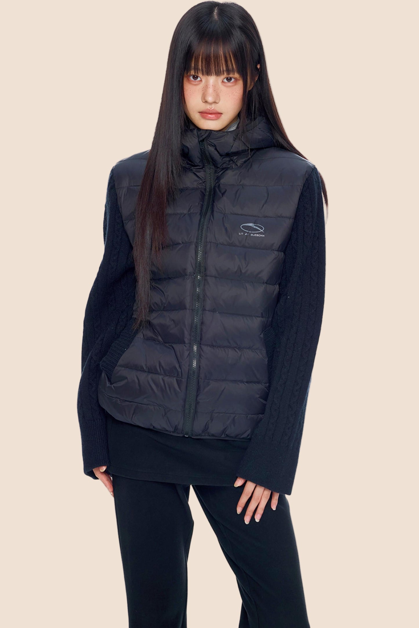 Rib-Knit Hooded Down Jacket
