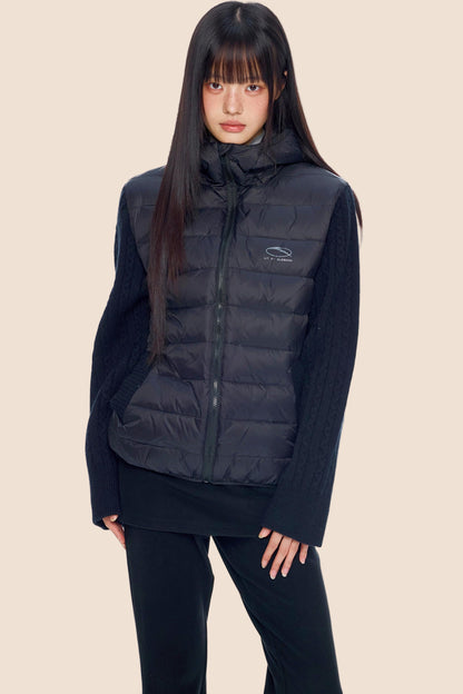Rib-Knit Hooded Down Jacket