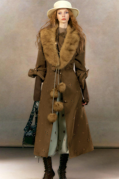 Retro Suede Coat With Fur Collar Set-Up