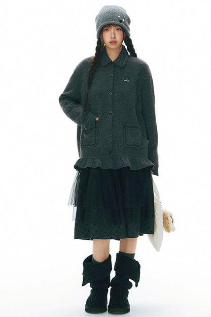 Ruffled Knitted Gray Texture Top