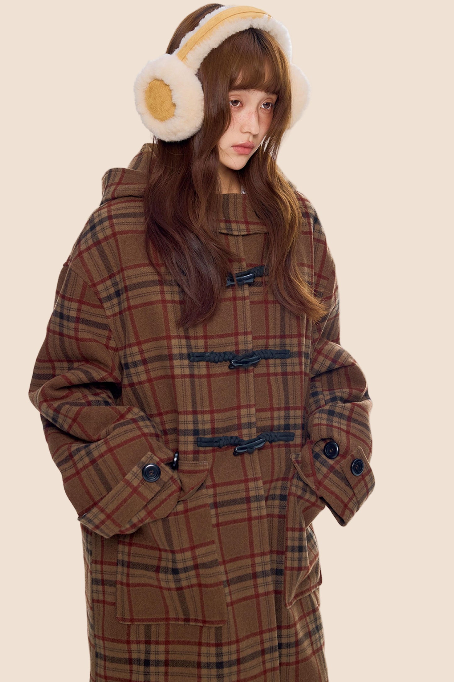 Plaid Toggle Woolen Coat