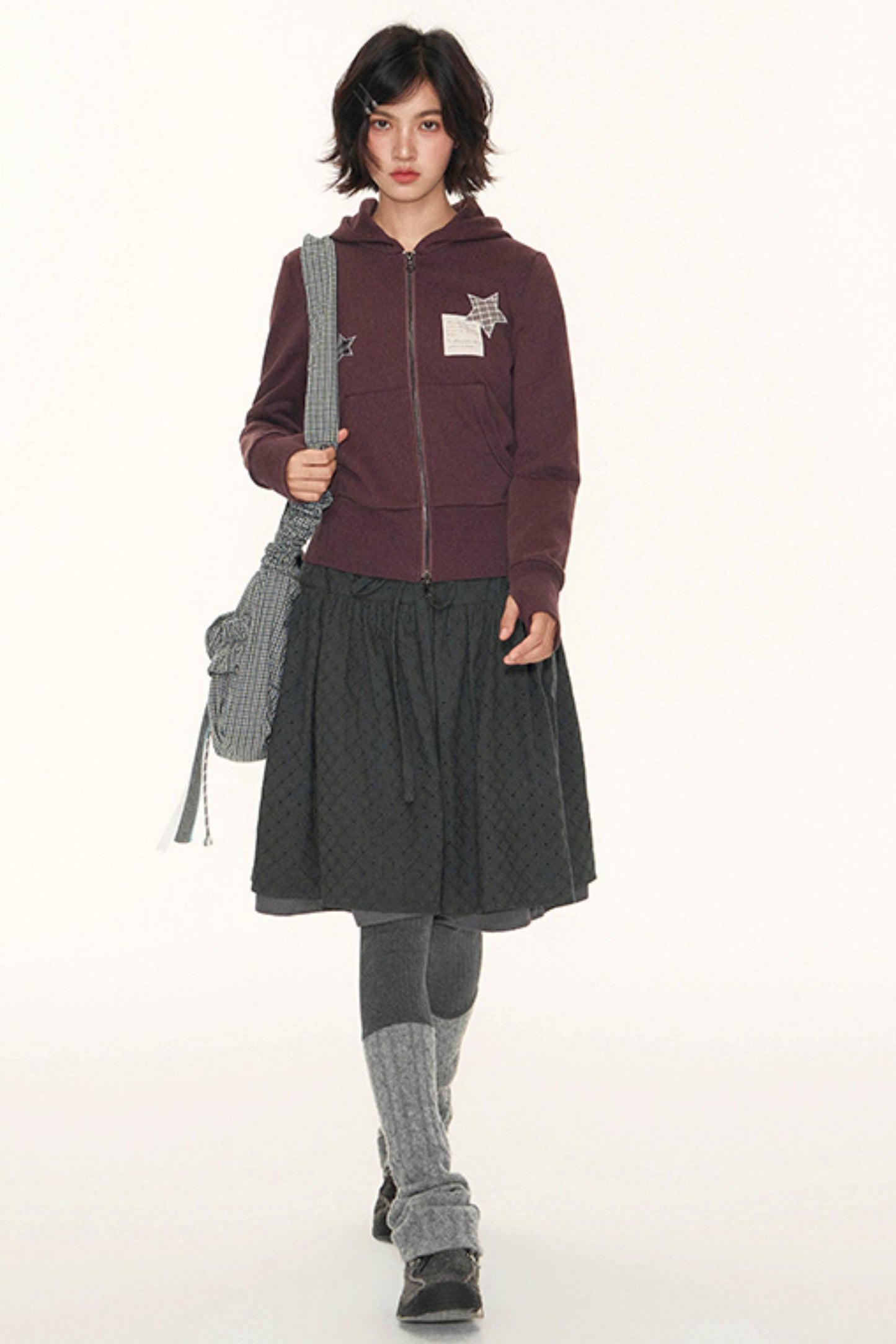 Vintage Lace-Up Plaid Puffy A-Line Skirt