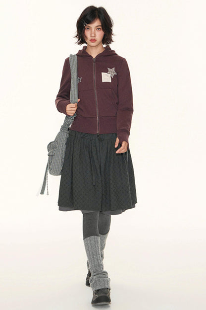 Vintage Lace-Up Plaid Puffy A-Line Skirt