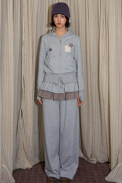 Star Patch Embroidered Hooded Cardigan Set-Up