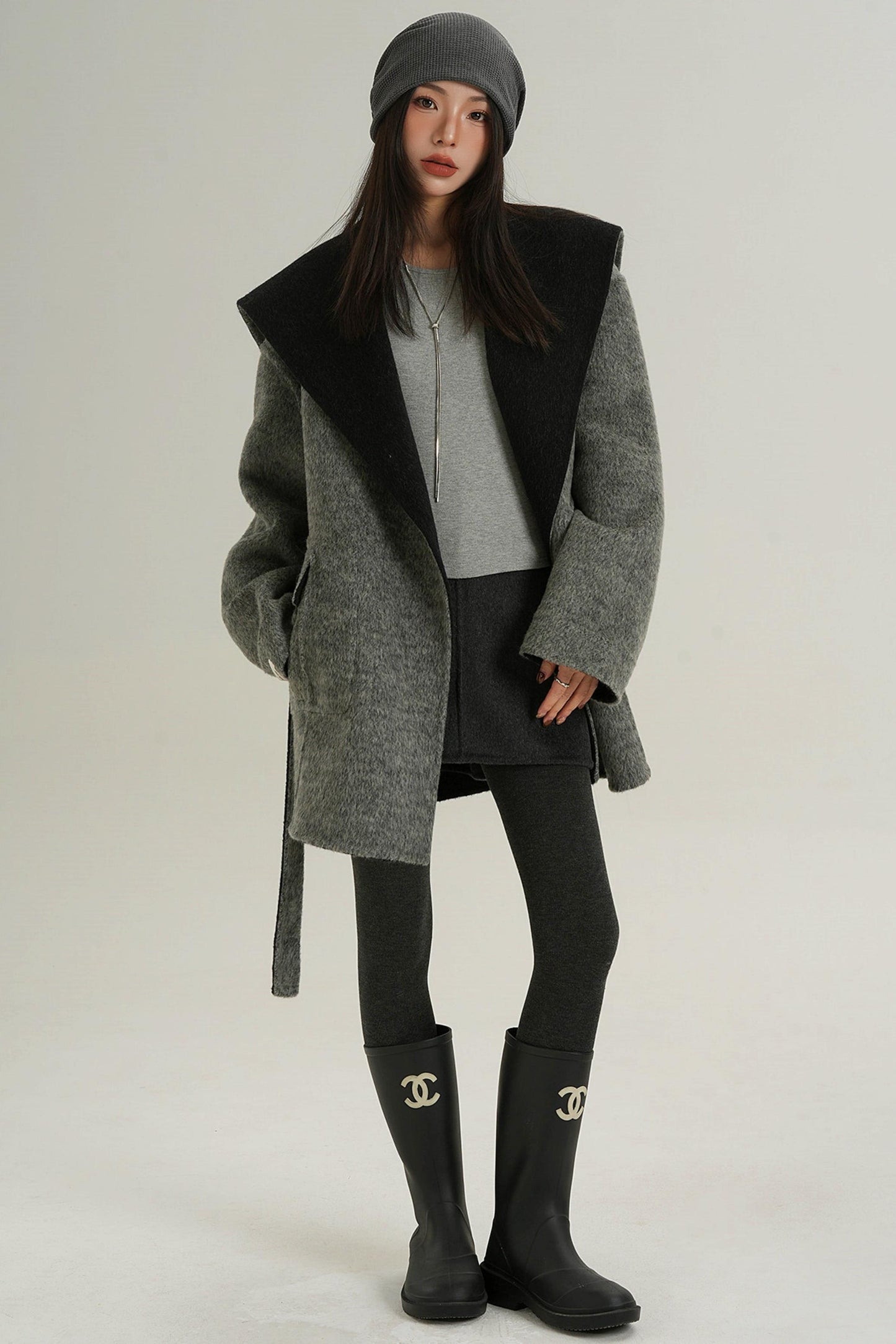 Double-Sided Large Lapel Mid-Length Wool Coat