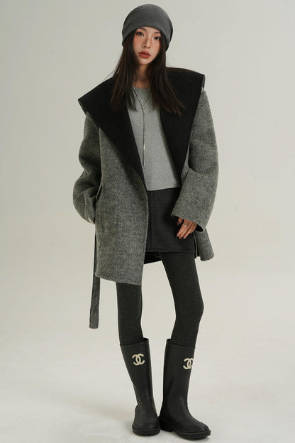 Double-Sided Large Lapel Mid-Length Wool Coat
