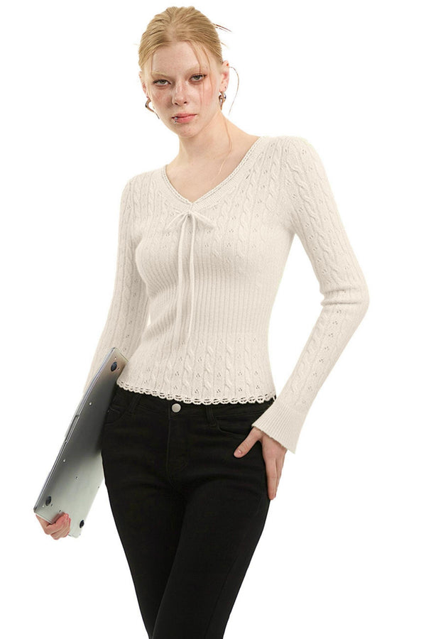 Korean Slim Knit V-Neck Top