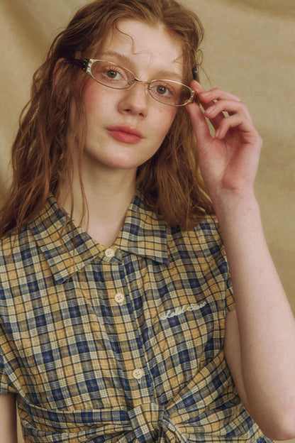 Chic Plaid Bow Tie Blouse