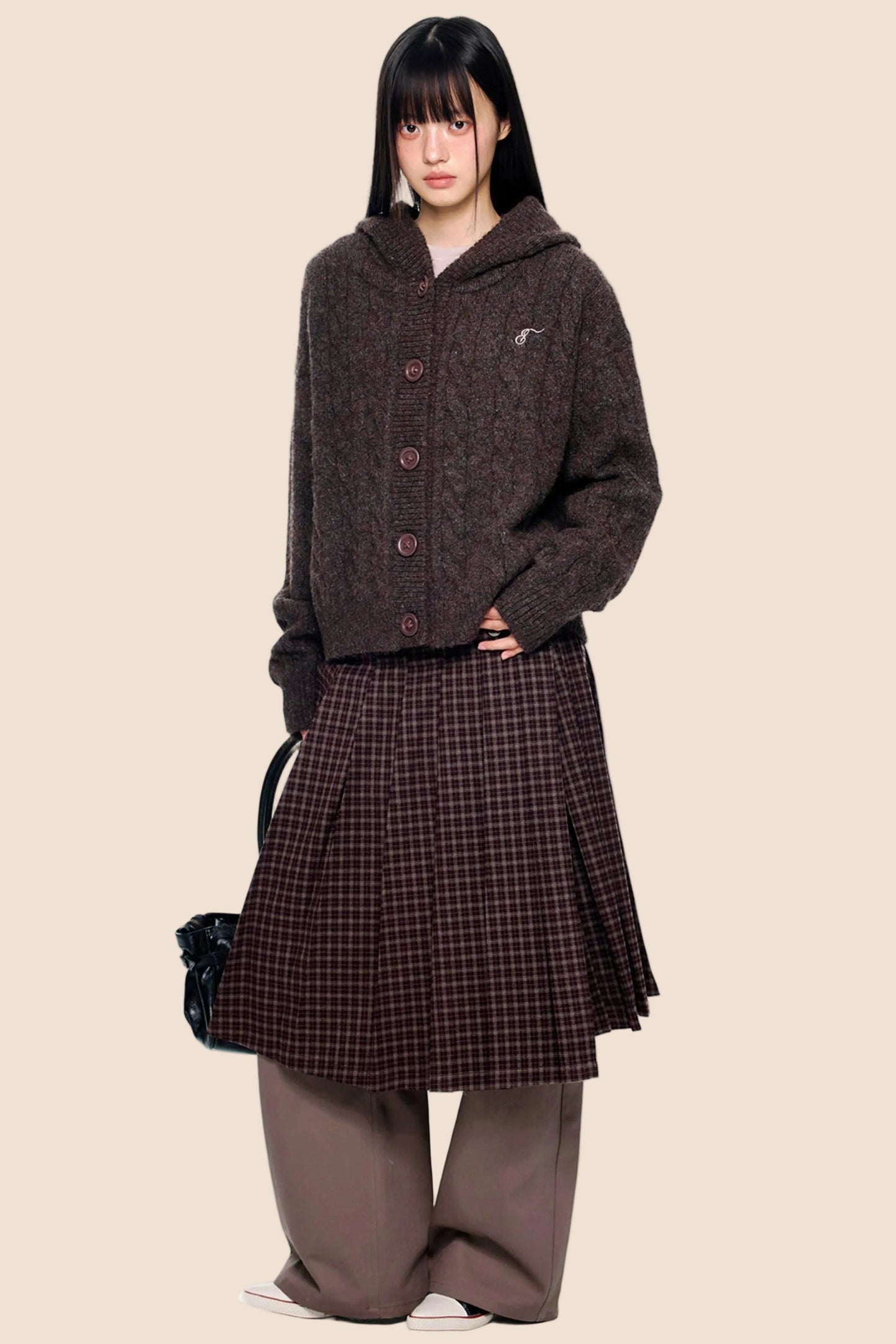 Plaid Rivet Pleated Skirt