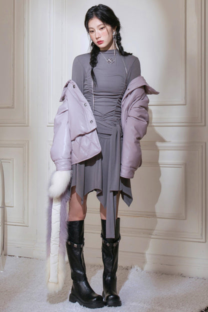 Pleated Turtleneck Dress