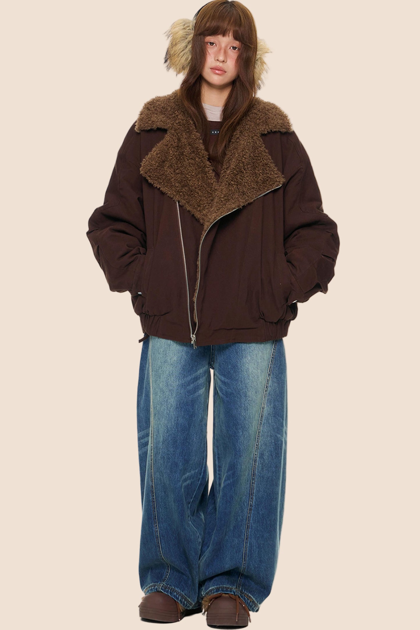 Diagonal Fleece Cotton Jacket