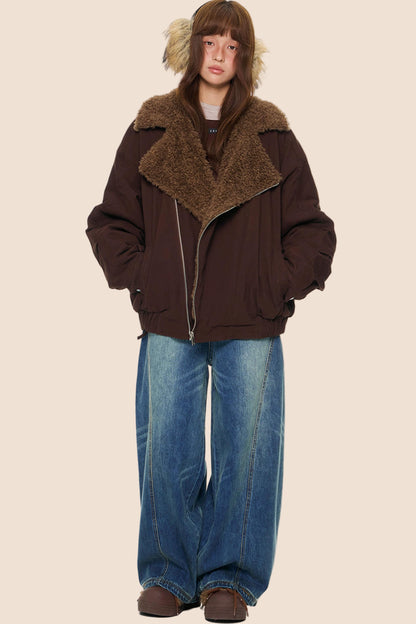 Diagonal Fleece Cotton Jacket