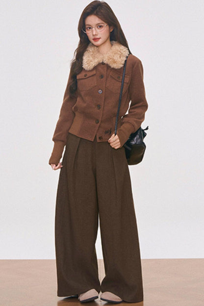 Brown Woolen Jacket And Pants Set-Up