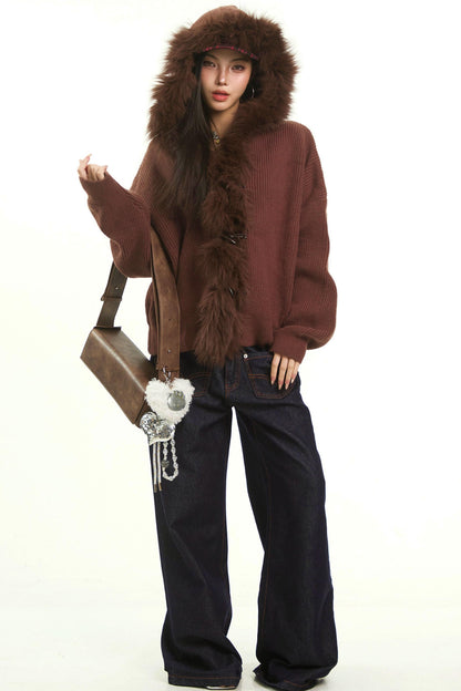 Retro Gray Fur Collar Cardigan Jacket