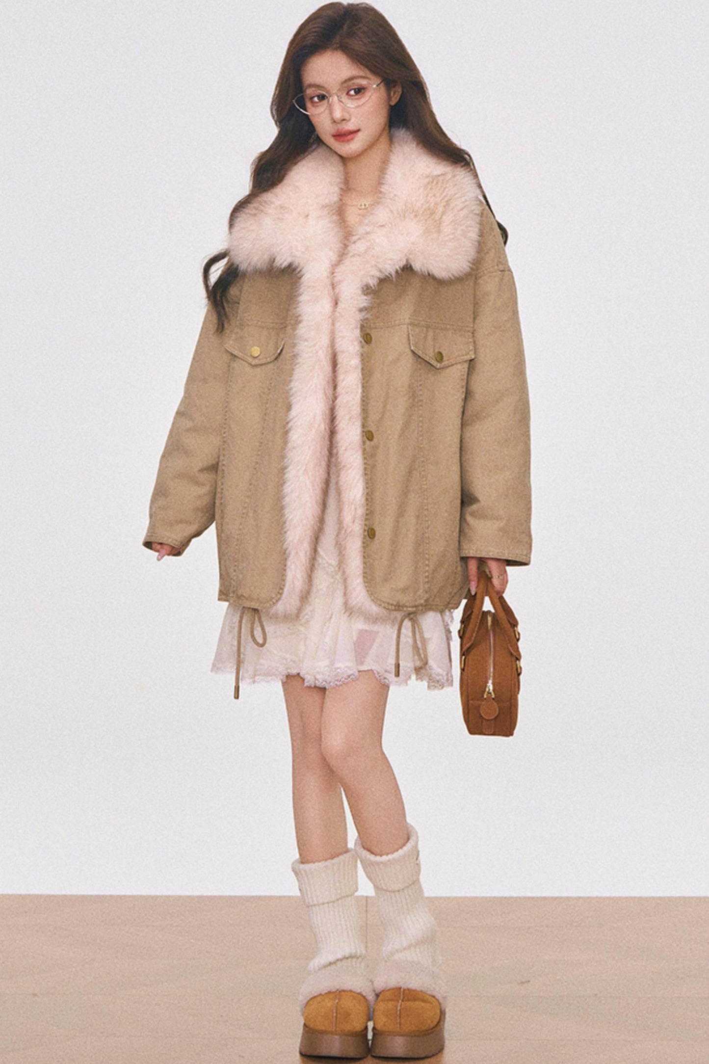 Washed Fur Patchwork Jacket Set-Up