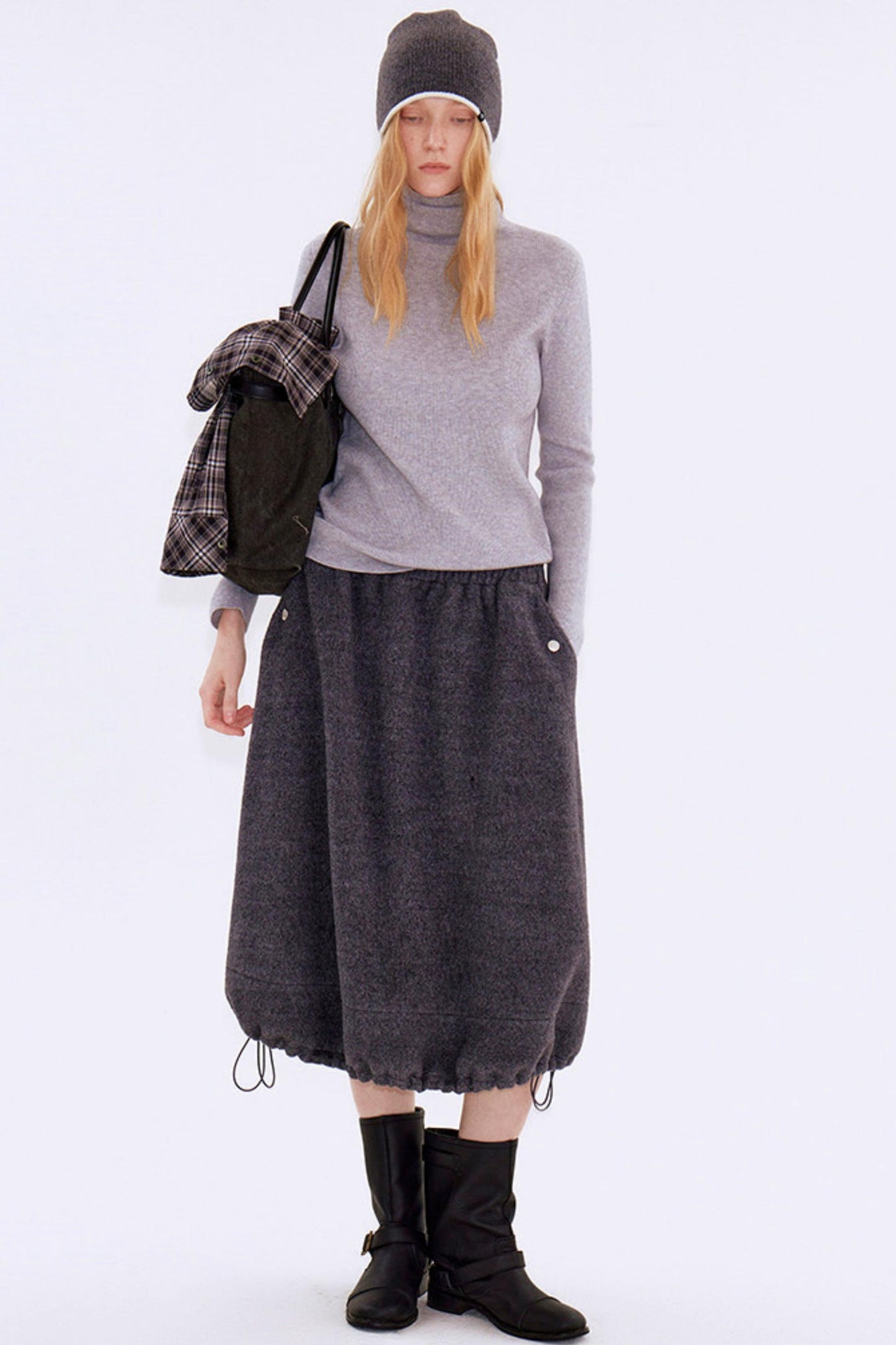 Gray Wool Drawstring Skirt