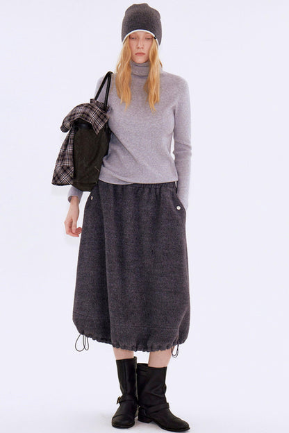 Gray Wool Drawstring Skirt