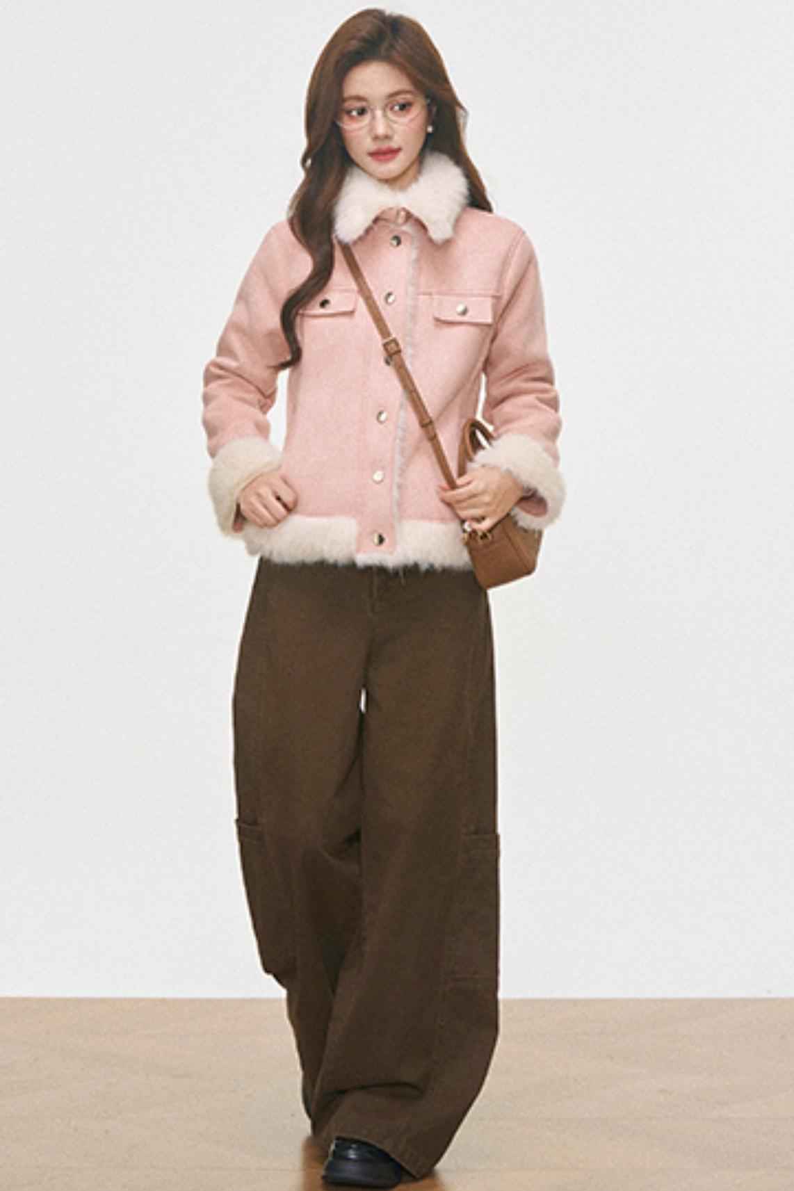 Fur Patchwork Coat And Pants Set-Up