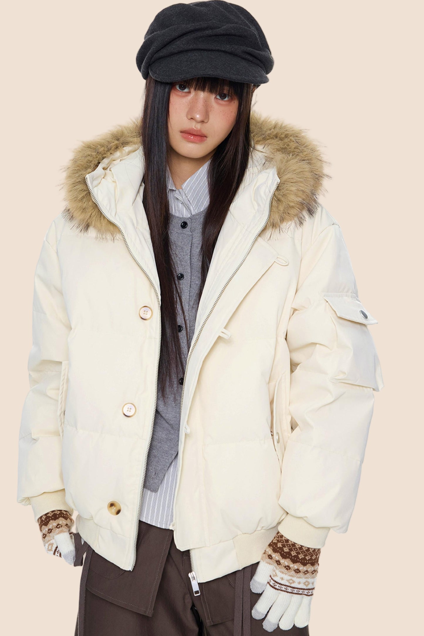 Large Fur Collar Hooded Jacket
