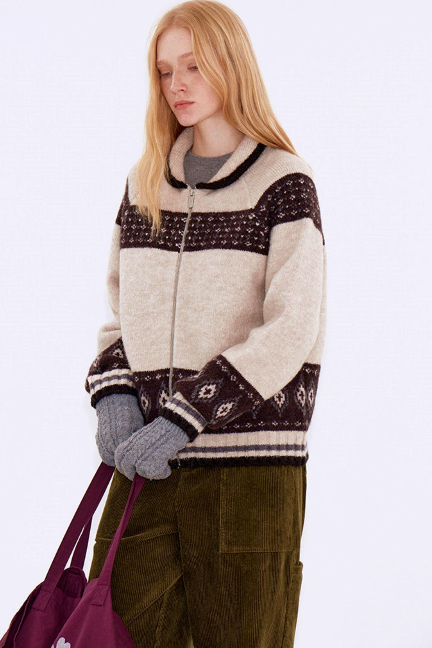 Retro Color-Blocked Wool Cardigan