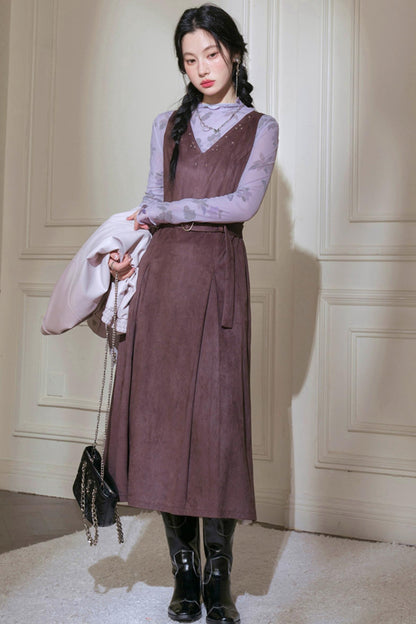 Grey Studded Deerskin Vest Dress