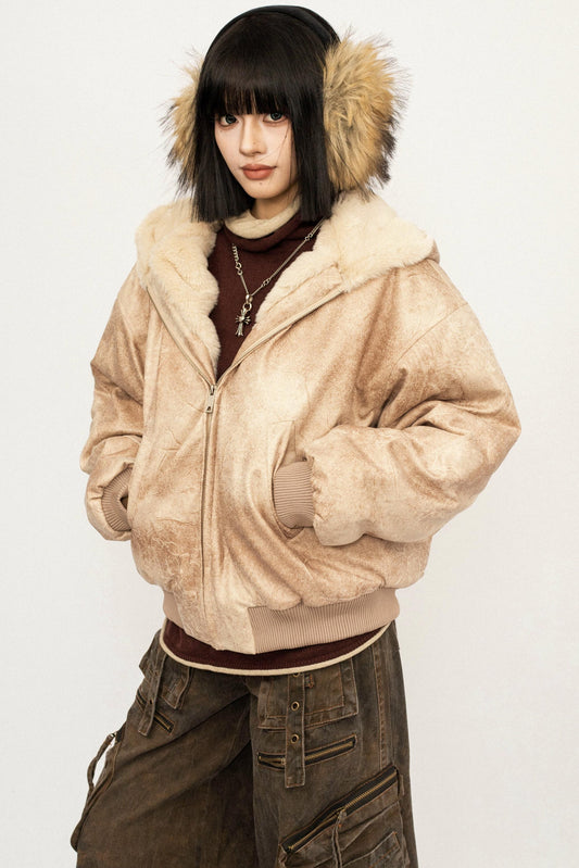 Retro Black Fur Hooded Jacket