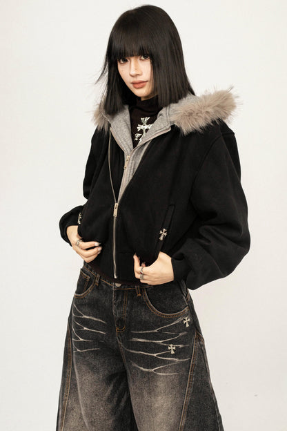 Thickened Stitching Fake Two Sweatshirt Jacket