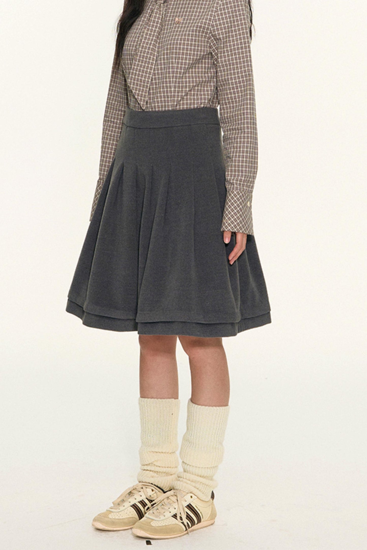 College Ruffle Woolen Suit Skirt Set-Up