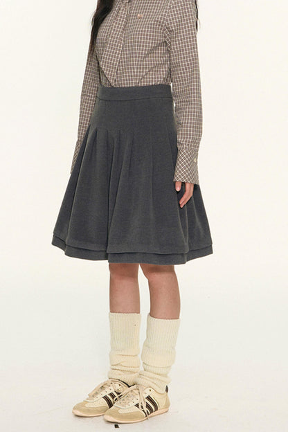 College Ruffle Woolen Suit Skirt Set-Up