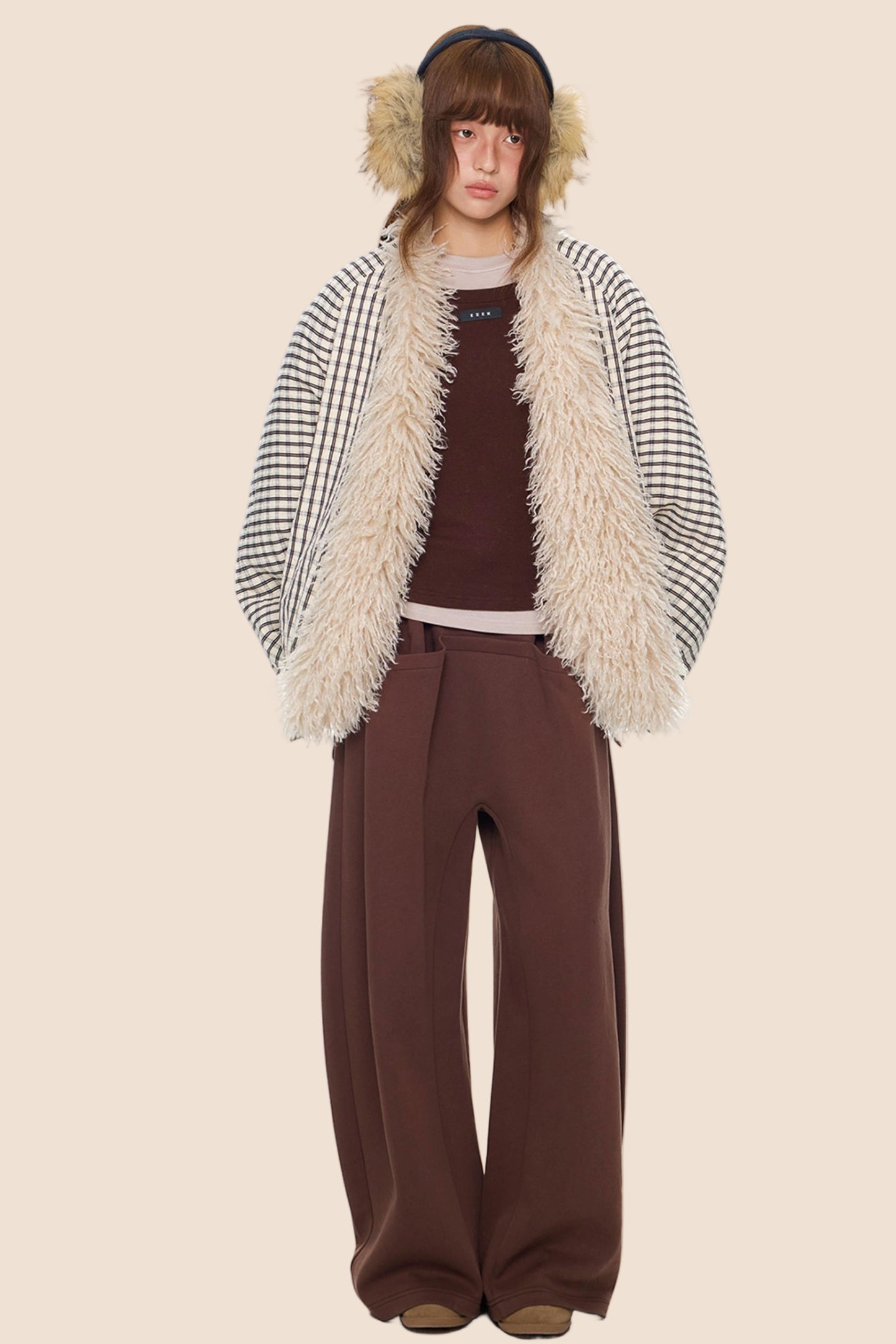 Plaid Fur Collar Jacket