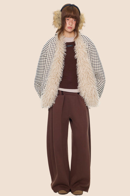 Plaid Fur Collar Jacket