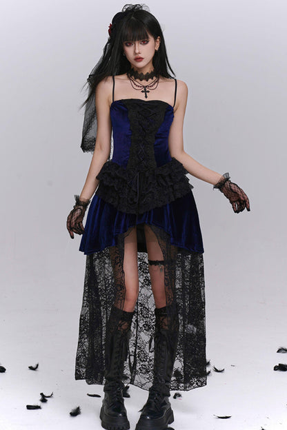Stunning Blue Gothic Camisole Dress Set-Up