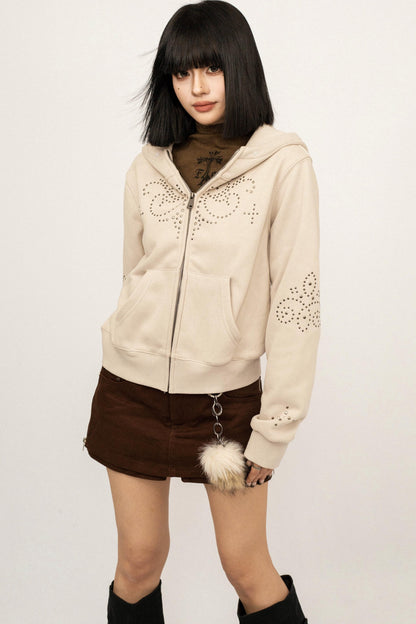 Studded Fur Collar Hooded Jacket