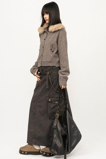 Retro Fur Collar Cardigan Jacket