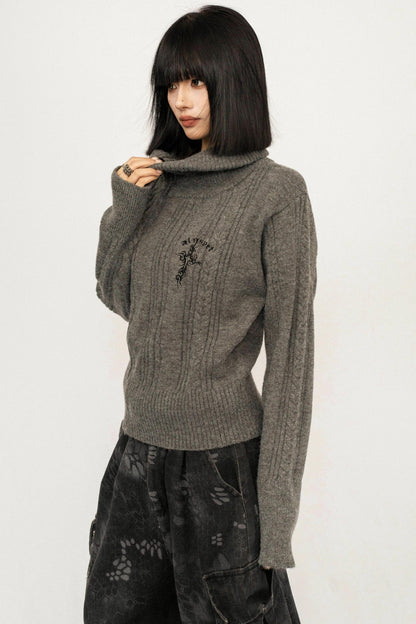 High-Neck Zipper Knit Sweater