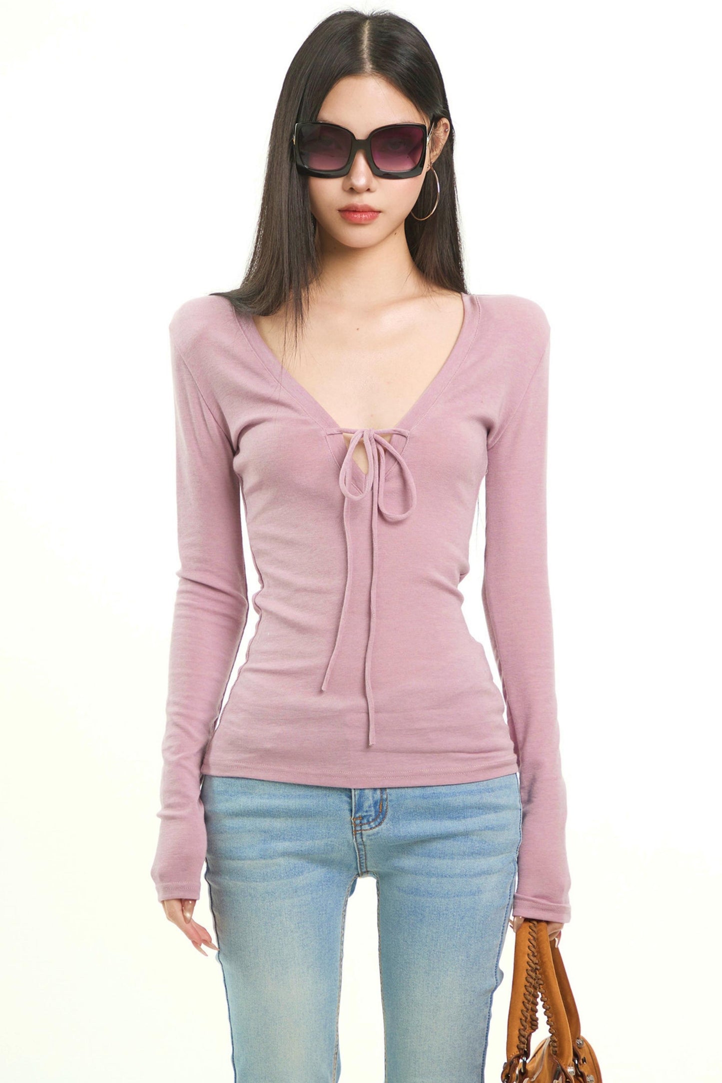 Light Purple Bow Tie Blouse