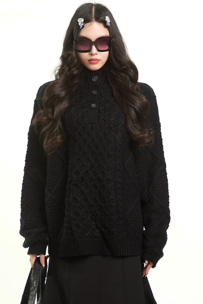 Retro Gray Twist Knitted Sweater