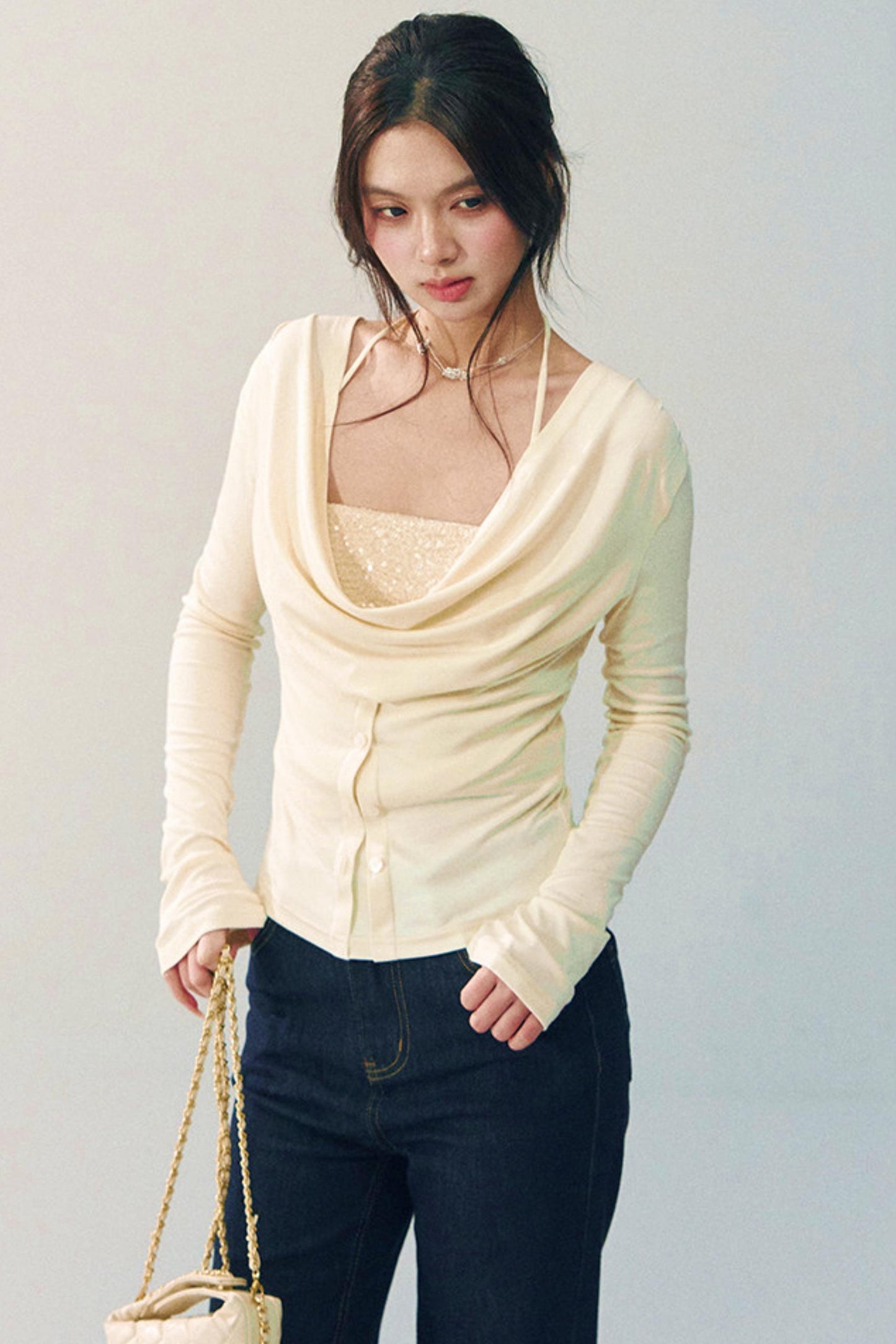 Sequined Swing-Collar Top