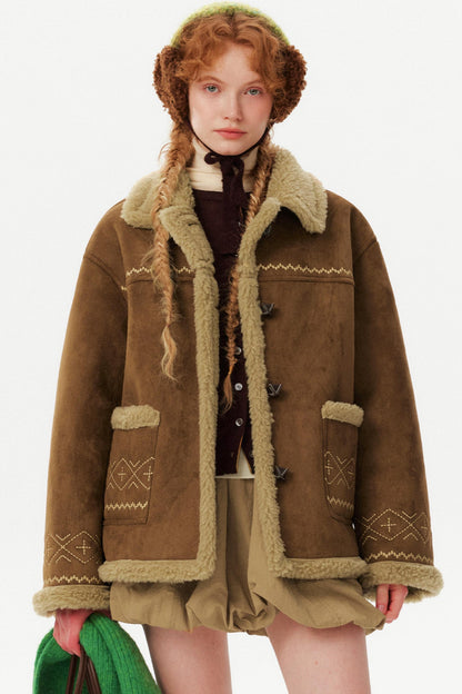 Retro Suede Embroidered Wool Jacket