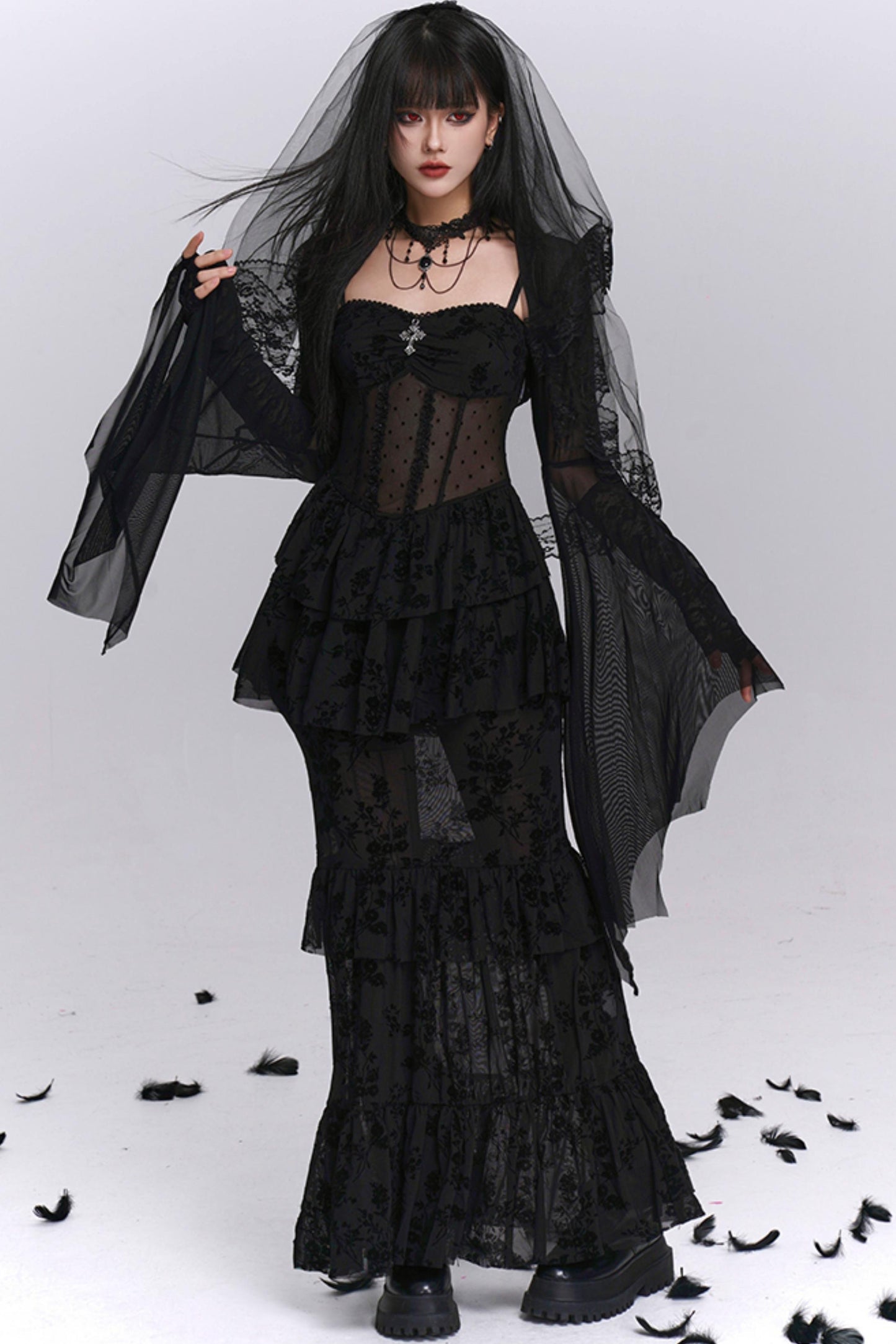 Gothic Black Mermaid Dress Set-Up